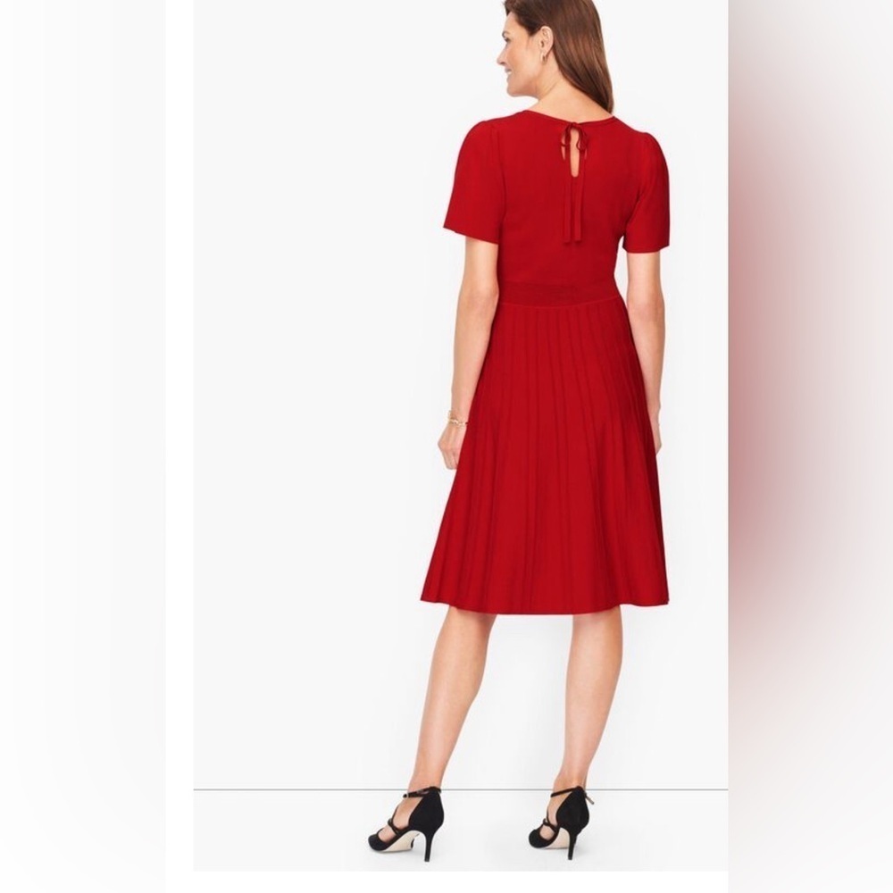 Talbots Size XS Red Pleated Flutter Sleeve Fit and Flare Knit Dress NEW! - Picture 3 of 6